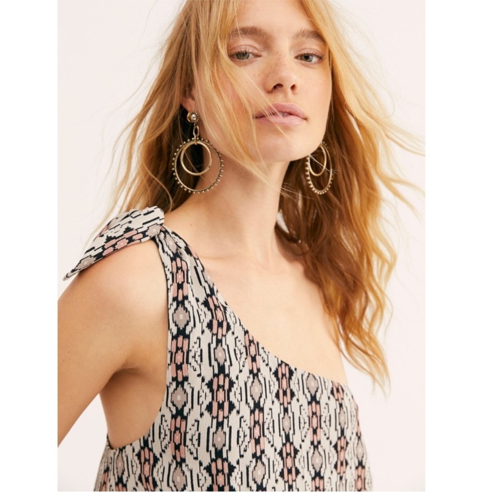 Free People One-Shoulder Printed Mini Dress in Neutral Geo - Picture 4 of 9